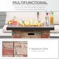 Outsunny 32 Inch Outdoor Propane Gas Fire Pit Table, 50,000 BTU Auto-Ignition Square Faux Ledge Stone Gas Firepit with Lava Rocks and Rain Cover, CSA Certification, Brown(m-4)