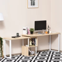 HOMCOM L-Shaped Writing Desk 360° Rotating Desk Corner Workstation, Oak(m-4)