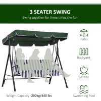 Outsunny 3-Seater Outdoor Porch Swing with Adjustable Canopy, Patio Swing Chair for Garden, Poolside, Backyard, Green(m-7)