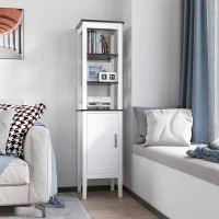 kleankin Tall Bathroom Cabinet Cupboard Storage Unit White Freestanding Shower Shelves(m-9)