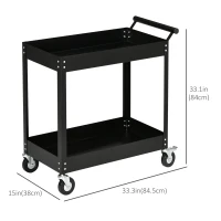 DURHAND 2 Tier Rolling Tool Cart with Wheels, Steel Mobile Service Utility Cart for Garage, Mechanics and Warehouse, 330lbs Capacity, Black(m-3)
