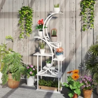 Outsunny Plant Stand Indoor, 8 Tier 62" S-Shaped Plant Shelf, Corner Plant Rack for Multiple Plants, White(m-10)