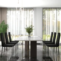 HOMCOM High Back Dining Chairs, Modern Upholstered PU Leather Accent Chairs with Metal Legs for Kitchen, Set of 6, Black(m-9)