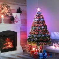 HOMCOM 4ft Fiber Optic Artificial Fir Christmas Tree, LED Pre-Lit Holiday Decoration with 130 Lights and Branch Tips(m-10)