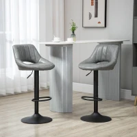 HOMCOM Bar Stools Set of 2, Swivel Counter Height Barstools with Adjustable Height, Faux Leather Upholstered Bar Chairs with Round Metal Base and Footrest, Grey(m-9)