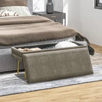 HOMCOM 39" Storage Ottoman, Velvet End of Bed Bench with Steel Legs, Foot Stool with Storage for Bedroom, Living Room, Beige(m-9)