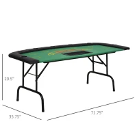 Soozier Poker Table Foldable, 72" Blackjack Table for 7 Players with Chip & Cup Holder, Green Felt(m-3)