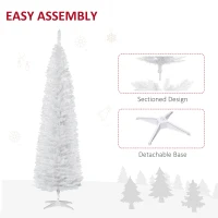 HOMCOM 7' Pencil Christmas Tree, Slim Artificial Xmas Tree with Realistic Branches, Sturdy Metal Stand, White(m-7)