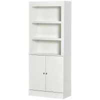 HOMCOM 72" Kitchen Buffet with Hutch, Freestanding Cupboard, Pantry with 6-Tier Shelving, 2 Doors Cabinet with Adjustable Shelves, White, Wood Grain(m-11)