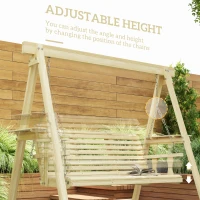 Outsunny 3 Seat Wooden Porch Swing with Stand, Patio Swing with Side Tables, for Garden, Poolside, Backyard, Natural Wood(m-6)