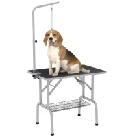 PawHut Foldable Grooming Table for Dogs with Height Adjustable Grooming Arm, Storage Shelf, Black(m-2)