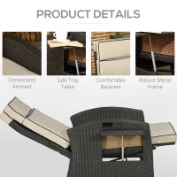 Outsunny Outdoor Recliner Chair with Adjustable Backrest, Cushion, Side Tray, Khaki(m-6)