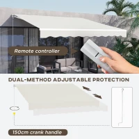 Outsunny 12' x 10' Electric Awning, Retractable Awning, UV Protection Sun Shade Shelter with Remote Controller and Manual Crank Handle for Deck, Balcony, Yard, Cream White(m-4)