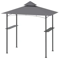 Outsunny 8' x 5' BBQ Grill Gazebo Tent with Double Tiered Canopy for Outdoor Sun Shade, Grey(m-11)