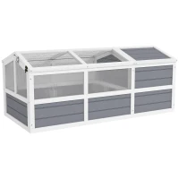 PawHut Wooden Tortoise Habitat Outdoor w/ Bottomless Design, Doors, PC Sun Panel Windows, for Small Animals, Rabbit, Light Gray(m-11)
