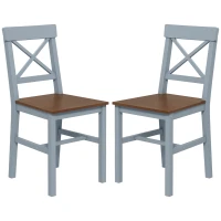 HOMCOM Farmhouse Wooden Dining Chairs Set of 2 with Cross Back, Grey(m-2)