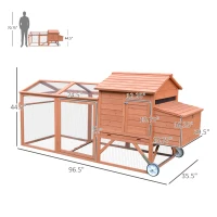 PawHut 96.5" Chicken Coop Wooden Hen House Poultry Cage Pen Portable with Wheels and Nesting Box, Chicken Cage for Backyard Outdoor, Natural(m-3)
