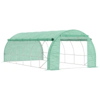 Outsunny Large Walk-in Greenhouse, 20'x10'x6.6' Tunnel Greenhouse with Zippered Door and 12 Roll-up Windows, Outdoor Green House for Garden Plant, Green(m-11)