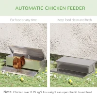PawHut Automatic Chicken Feeder, 22.5 lbs Capacity Poultry Feeder with Self Opening Treadle, Weather Resistant Lid, for 6 Chickens, Silver(m-5)