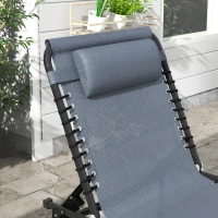 Outsunny 2 Folding Chaise Lounge Pool Chairs with 4-Position Reclining Back, Pillow, Breathable Mesh & Bungee Seat, Gray(m-8)