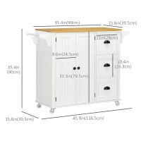 HOMCOM Modern Rolling Kitchen Island Cart with 3 Drawers Towel Rack Double Door Storage Cabinet White(m-3)