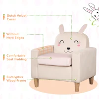 Qaba Kids Sofa, Toddler Armchair and Couch with Rabbit Ear Backrest and Wooden Legs for  Preschool, Bedroom, Kindergarten, Cream(m-4)