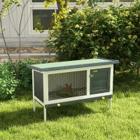 PawHut Wooden Outdoor Rabbit Hutch for Small Pet w/ Slide-out Tray, Openable Roof, 35" W x 18" D x 26" H, Dark Grey(m-8)