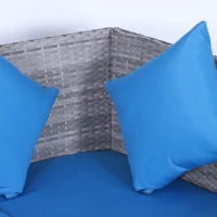 Outsunny 5 Pieces Wicker Patio Conversation Dining Furniture Set with Cushions, Table and Ottomans, Bright Blue(m-8)