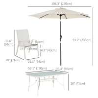 Outsunny 8 Pieces Patio Dining Set with Umbrella, 6 Chairs and Table, Cream White(m-3)