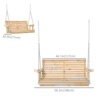 Outsunny 2 Seater Porch Swing Wooden Patio Swing Chair Seat with Cup Holder and Chains Outdoor Swing Bench for Garden Yard, Natural(m-3)