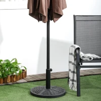 Outsunny 21 lbs Cement Round Market Umbrella Base Holder, 18" Heavy Duty Parasol Stand with Rattan Design for Patio, Black(m-10)