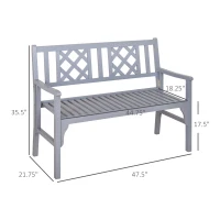 Outsunny Foldable Garden Bench, 2-Seater Patio Wooden Bench, Loveseat Chair with Backrest and Armrest for Patio, Porch or Balcony, Grey(m-3)