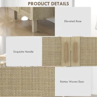 HOMCOM Boho Sideboard Buffet Cabinet with 3 Rattan Doors, Kitchen Cabinet with Adjustable Shelves, Natural(m-5)