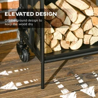 Outsunny 15" Outdoor Firewood Rack with Wheels and Tools, Heavy Duty Wood Storage Stacker, Indoor Outdoor Log Rack, Black(m-4)