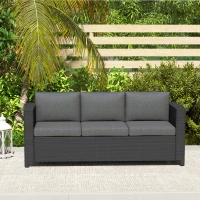 Outsunny Deluxe 3 Seat Rattan Wicker Sofa Garden Outdoor Patio Furniture with Cushion, Grey(m-9)