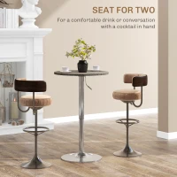 HOMCOM Adjustable Bar Table for 2, Round Pub Table with PE Rattan Top and Steel Base for Home Bar, Small Dining Room, Brown(m-5)