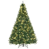 HOMCOM 7ft Pre-Lit Full Douglas Fir Artificial Christmas Tree with Realistic Branches, 700 Warm White LED Lights and 2154 Tips(m-11)