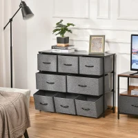 HOMCOM 8-Drawer Dresser, 3-Tier Fabric Chest of Drawers, Storage Tower Organizer Unit with Steel Frame for Bedroom, Hallway, Dark Gray(m-4)