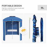Outsunny 5.8' x 5.8' Cabana Umbrella for Travel, Walls, Vents, Ruffles, Carry Bag, Beach Umbrella, Blue Stripe(m-6)