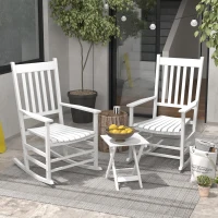 Outsunny 3 Pieces Outdoor Rocking Chair Set, Wooden Patio Rocking Chair Set with Folding Table, High Back and Armrests, White(m-8)