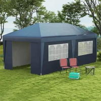 Outsunny 10' x 19.5' Pop Up Canopy Tent Height Adjustable Event Shelter w/ Sidewalls, Leg Weight Bags, Wheeled Carry Bag, Blue(m-10)