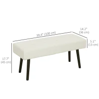 HOMCOM 39" Upholstered Ottoman Bench, Corduroy Entryway Bedroom Bench with Padded Seat and Steel Legs for Bedroom, Cream White(m-3)