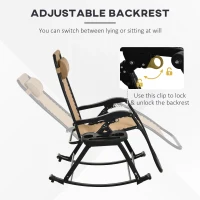 Outsunny 2 in 1 Adjustable Zero Gravity Reclining Lounge Chair Garden Recliner and Rocker Foldable Sun Lounger Napping Seat w/ Headrest & Tray Beige(m-7)