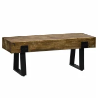HOMCOM Garden Bench with Metal Legs, Rustic Wood Effect Concrete Entryway Bench, End of Bed Bench, Indoor Outdoor Use for Patio, Park, Porch and Lawn, Natural and Black(m-1)