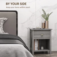 HOMCOM Bedside Table, Farmhouse Nightstand with with Drawer and Storage Shelf, Night Table for Bedroom, Grey(m-4)