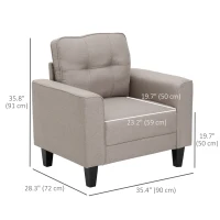 HOMCOM Button Tufted Armchair Modern Single Sofa Chair Upholstered Accent Chair with Rubber Wood Legs and Thick Padding Mid-Back for Living Room and Bedroom, Beige(m-3)