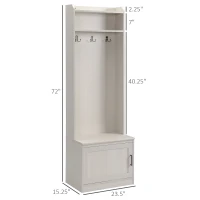 HOMCOM Narrow Hall Tree with Shoe Storage Bench, Rustic Entryway Bench with Coat Rack, Accent Coat Tree with Storage Shelves for Hallway, Mudroom, White Wood Grain(m-3)