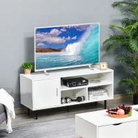 HOMCOM Modern TV Stand Cabinet for TVs up to 60 Inches with Storage Shelf, Cable Hole, Home Entertainment Unit Center, for Living Room Bedroom, White(m-8)