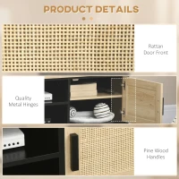 HOMCOM TV Stand for 60 inches, TV Cabinet with 2 Shelves, 2 Cable Managements and 2 Rattan Door Cabinets, Natural(m-7)