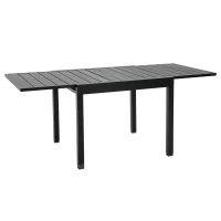Outsunny Extendable Dining Table Metal Outdoor Slat Table for 4-6 Person Rectangular Lawn Garden Bistro Patio Table with Aluminum Frame, Black(m-2)